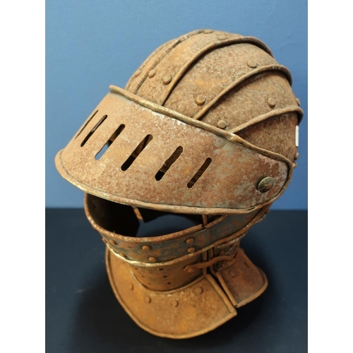 41 - Reproduction steel full visor faced armour helmet (36cm high)