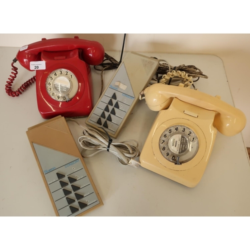 20 - Two GPO746 Rotary Dial telephones circa 1970, one red and one cream