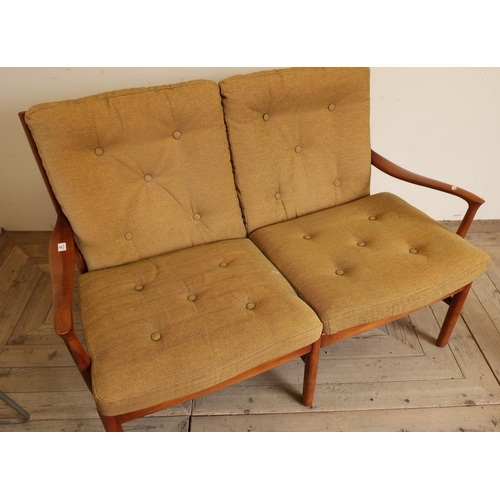 27 - 1960s vintage Parker Knoll two seat wooden settee, model number PK1016-19
