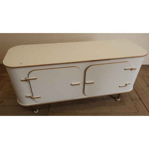 33 - Early 1970s style retro white laminate side cabinet on chromed legs