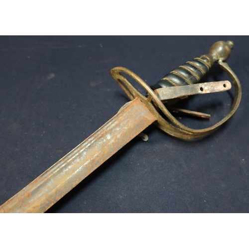 135 - 18th C Naval Hanger type sword with 26 inch slightly curved blade with broad central fuller and top ... 