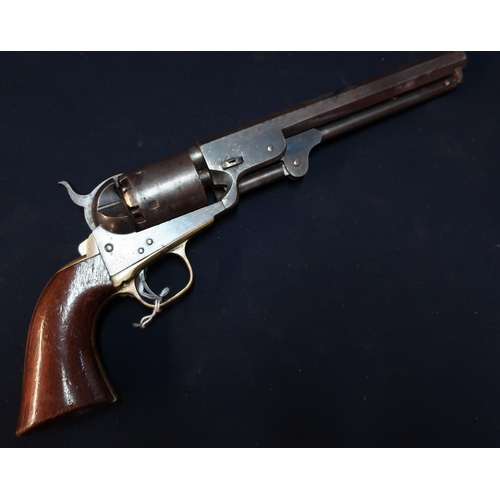 170 - Colt Navy percussion cap revolver with 7 1/2 inch octagonal barrel, brass mounts and two piece woode... 