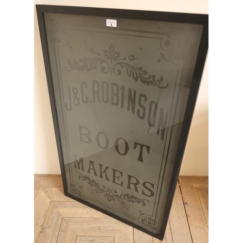 3 - Late Victorian acid etched shop door sign 'J & C Robinson Boot Makers' (63cm x 104cm)