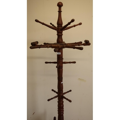 41 - Large turned wood multi hook hat & coat stand with rotating central section (height 196cm)