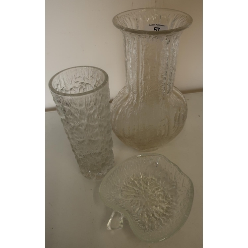 57 - Mid-late 20th C design glass vase with flared rim, another similar of tapering form and apple shaped... 