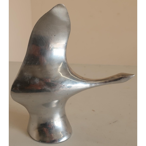 107 - Stainless steel modern art figure of a swan in flight, the underside signed Haseltin, Canada (height... 