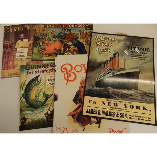 108 - Collection of five reproduction tin advertising signs