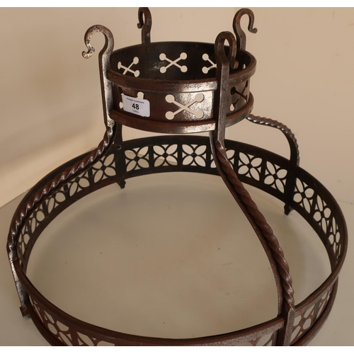 48 - 19th/20th C wrought metal centre hanging Baronial style fitting with traces of silver plate (diamete... 