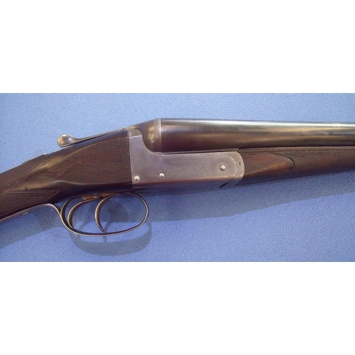 494 - Hanson 12 bore side by side ejector shotgun with 28 inch barrels with engraved detail to the top rib... 