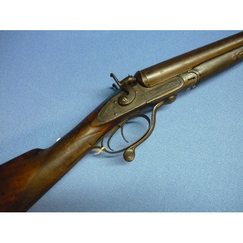 496 - Joseph Bradel of Belfast 12 bore side by side under lever hammer gun, serial no. NVN (RFD only)