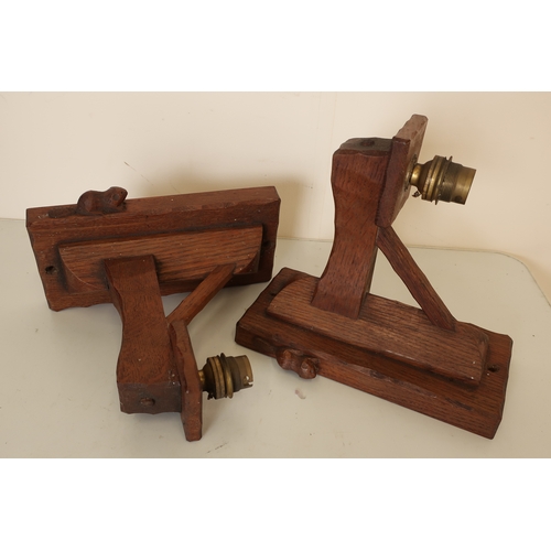 21 - Pair of Whitaker of Sutton Under Whitestonecliffe (Beaverman) carved oak wall lights