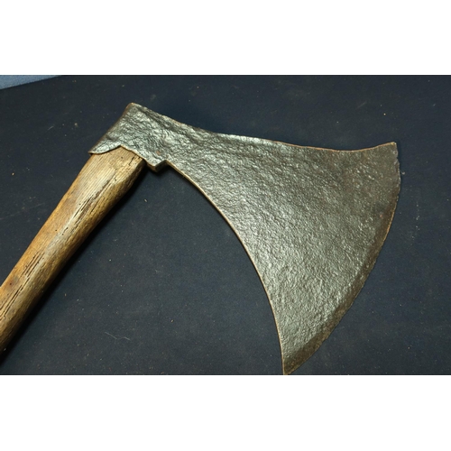 200 - Medieval executioners style Headsman's axe with broad bladed steel head and wooden shaft