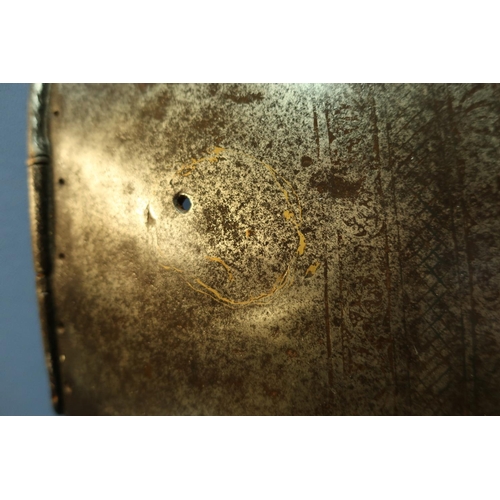 204 - 17th C circa English Civil War period heavy steel armour breast plate, with traces of engraved detai... 