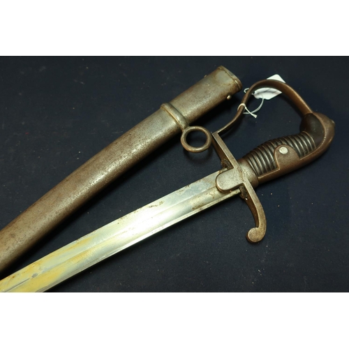 213 - 19th C German Cavalry type sword with 29 1/2 inch curved single fullered blade, complete with steel ... 