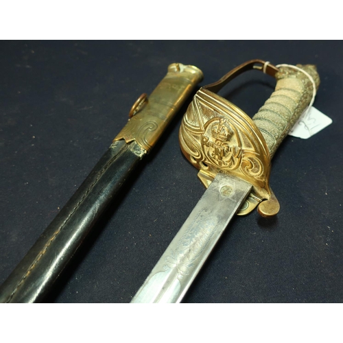 220 - George V British Royal Navy Volunteers Officers Sword with 31 inch straight single fullered blade wi... 