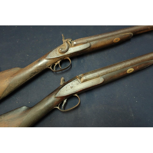 239 - Two percussion cap double barrelled sporting guns, one by Booth & Co, the other lacking hammer (A/F)