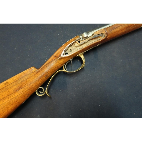 241 - Double barrelled 16 bore flintlock conversion percussion cap sporting gun (lacking locks) with 32 1/... 