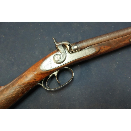 243 - 19th C percussion cap 15 bore flintlock conversion double barrelled sporting gun with 26 inch Damasc... 