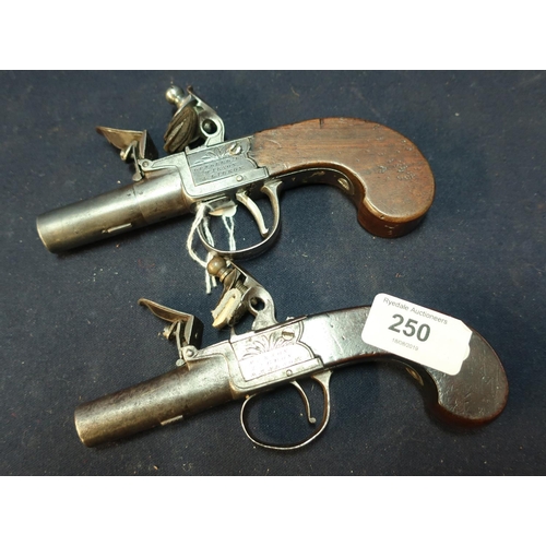 250 - Near pair of early 19th C flintlock pocket pistols with 1 3/4 inch turn off barrels by Dunderdale Ma... 