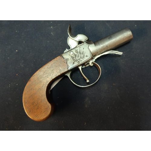 252 - Early 19th C percussion cap flintlock conversion pocket pistol with 1 344 inch turn off barrel, with... 