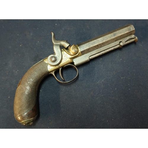 259 - Early 19th C percussion cap flintlock conversion pocket pistol by Mortimer London, the 3 inch octago... 