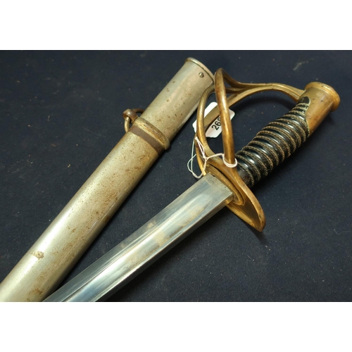 268 - French Cuirassiers style sword with 34 1/2 inch straight single fullered blade and brass half basket... 