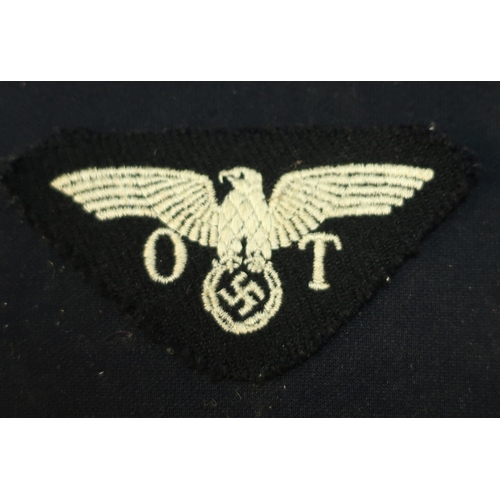 291 - German Nazi cloth eagle badge 'OT' (Organisation Todt)