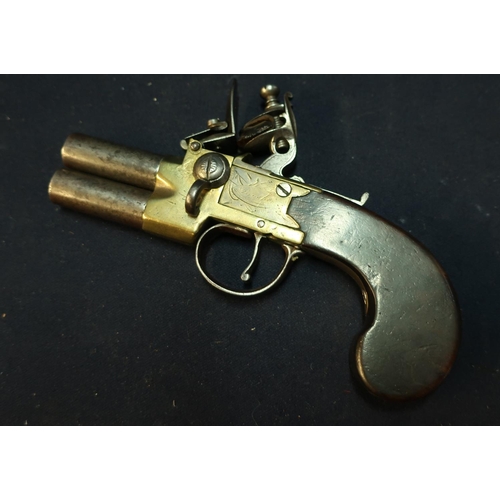 293 - Early 19th C English flintlock over and under tap action pocket pistol with 1 1/2 inch turn barrels,... 