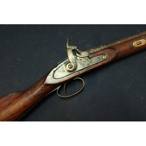 237 - 19th C percussion cap gun with 32 inch barrel complete with steel ramrod, with steel trigger guard a... 