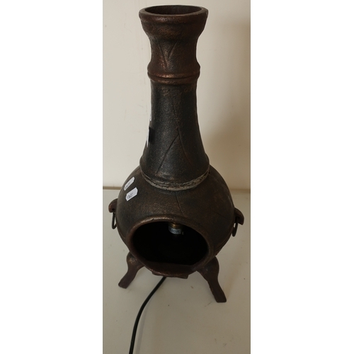 75 - Unusual table lamp in the form of a cast metal garden chiminea (height 46cm)