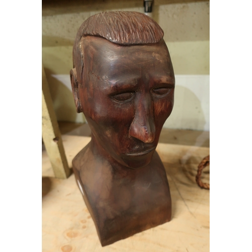 76 - Carved wood head and shoulder bust