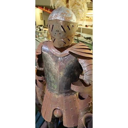 38 - Reproduction boys steel Suit of Armour with feather plumes (approx. 155cm high)
