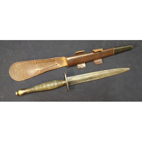 70c - Unusual Fairburn-Sykes / Fairbairn-Sykes style commando knife with 6 11/16 inch double edged blade, ... 