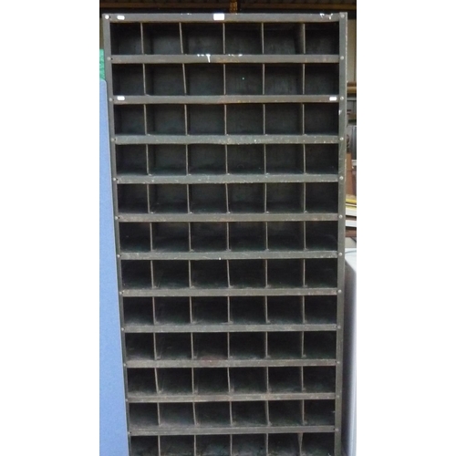 109 - 1950's green painted steel pigeon hole racking system