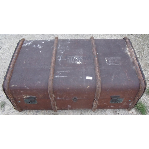 158 - Vintage travelling steamer trunk with wood and metal banding