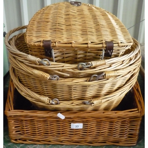 33 - Set of five wicker baskets in various styles