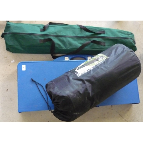 87 - Picnic bench in carrying case, self inflating mat, and a camp bed