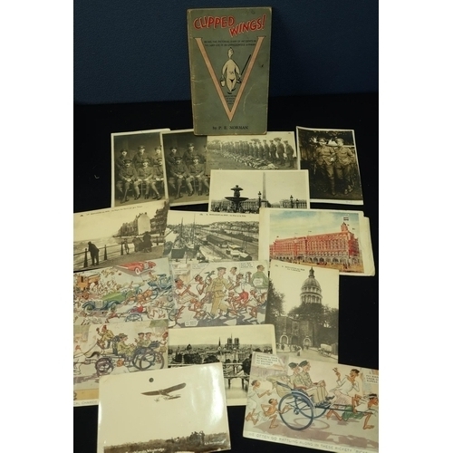 194 - Small selection of various WWI era and later photographic postcards including some comical and 'Clip... 