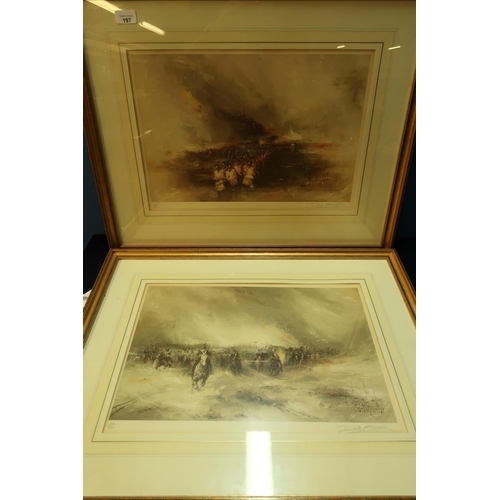 197 - Pair of framed and mounted limited edition signed David Cartwright military prints No 290/850, depic... 