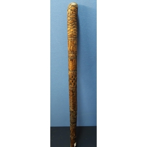 222 - Unusual 19th/20th C carved wood tribal style cosh/club, overall length 28 inches