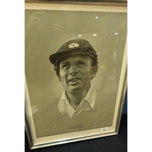 300 - Framed and mounted signed Geoff Boycott limited edition No 165/850 print signed by artist and Geoff ... 