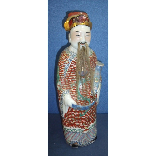 11 - Chinese porcelain deities from the trio of the stars of happiness. Sage type figure with inset hair ... 