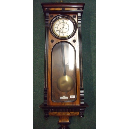 79 - Walnut and ebonised cased double weighted Vienna style wall clock with white email dial and secondar... 