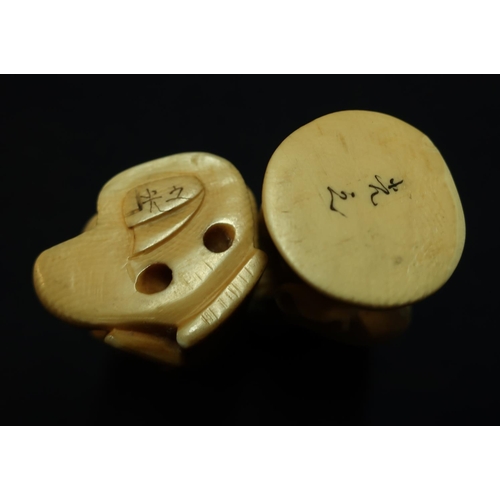 35 - Edo period Japanese Netsuke in the form of a Geisha girl with signature to the base and another (2)