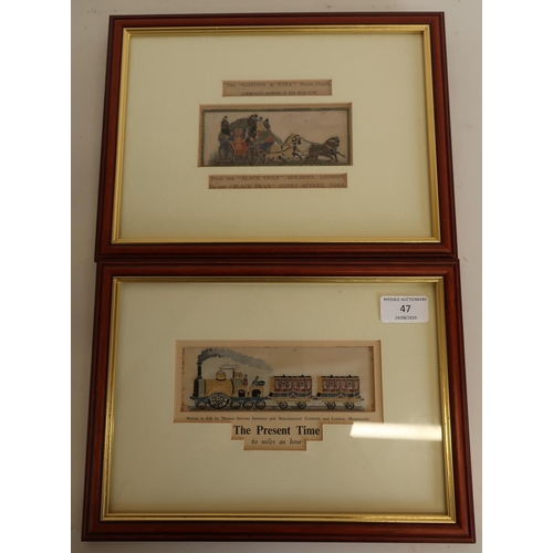 47 - Pair of framed and mounted Stevengraph silk woven pictures depicting The Lord Howe Train The Present... 