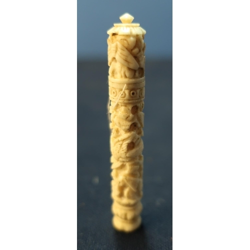 43 - Late 19th C Chinese carved ivory needlecase (overall length 6.5cm)