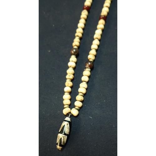 44 - Myala bead and Tibetan bead necklace with hardstone pendant