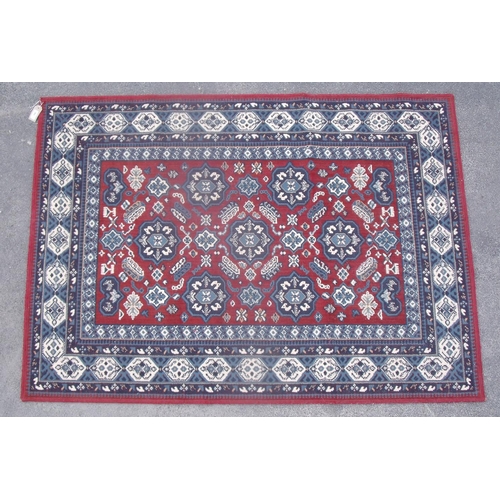 201 - Traditional pattern Islamic 'Kabul' rug, terracotta ground with geometric border (170cm x 120cm)