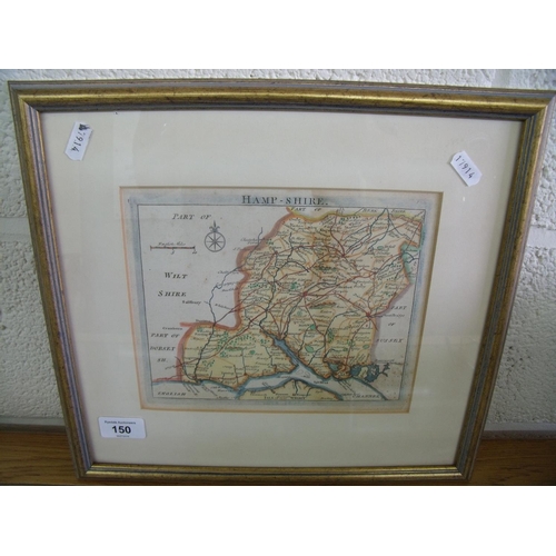 106 - Framed and mounted hand coloured map of Hampshire, circa 1753 by Rocque John (35cm x 32cm including ... 