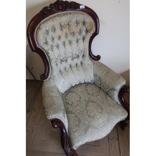 221 - Victorian mahogany framed armchair with deep buttoned upholstered back